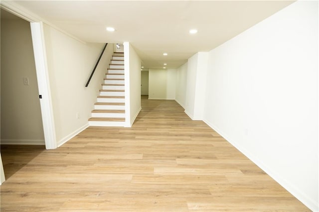 4336 Parkview Dr, Lithia Springs, GA 30122 - corridor featuring light wood finished floors, stairs, baseboards, and recessed lighting