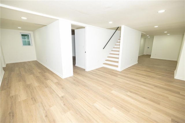 4336 Parkview Dr, Lithia Springs, GA 30122 - finished below grade area featuring stairs, light wood-style floors, baseboards, and recessed lighting