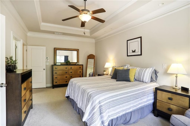225 Mystic Ridge Hl, Sandy Springs, GA 30342 - bedroom with a tray ceiling, crown molding, light colored carpet, and ceiling fan