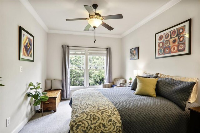 225 Mystic Ridge Hl, Sandy Springs, GA 30342 - bedroom featuring light colored carpet, crown molding, ceiling fan, and baseboards