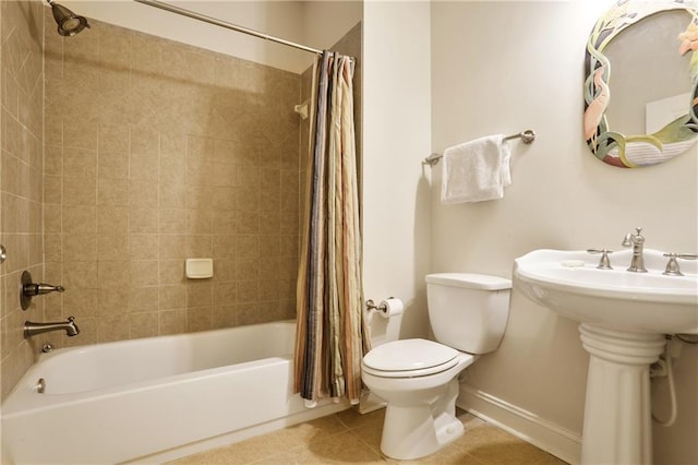 225 Mystic Ridge Hl, Sandy Springs, GA 30342 - bathroom with toilet, shower / bath combo, tile patterned flooring, and baseboards