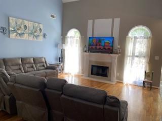 living room with hardwood / wood-style floors