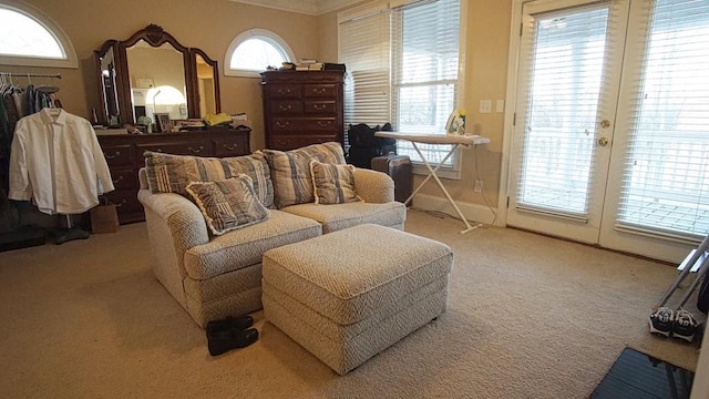 interior space featuring french doors and crown molding