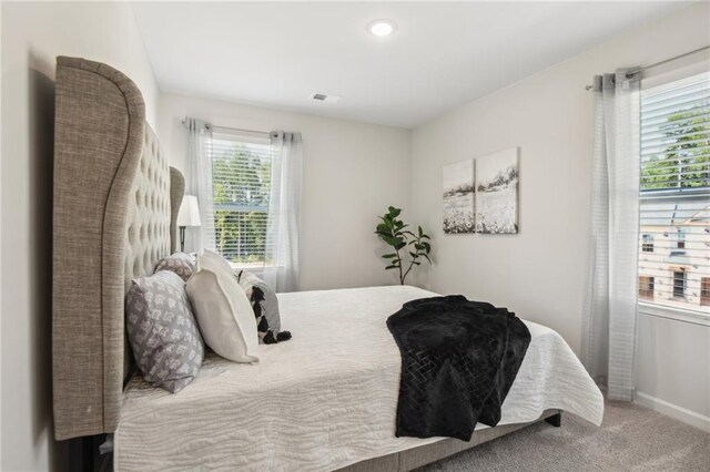 bedroom with carpet floors and multiple windows