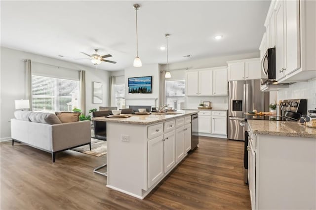 2527 Swan Lake Dr, Grayson, GA 30017 - kitchen featuring a wealth of natural light, stainless steel appliances, white cabinets, and open floor plan