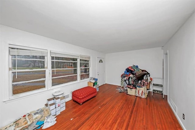 interior space with dark wood-type flooring