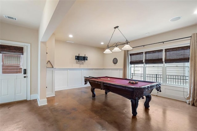 recreation room featuring pool table and concrete floors