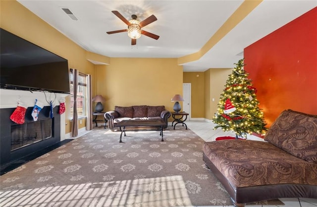 living room with ceiling fan