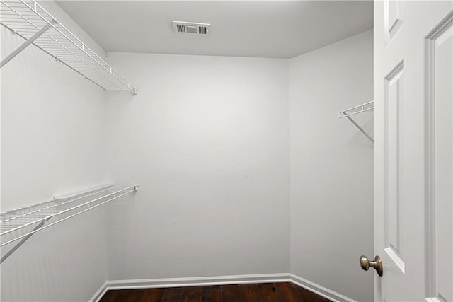 spacious closet featuring dark wood-type flooring