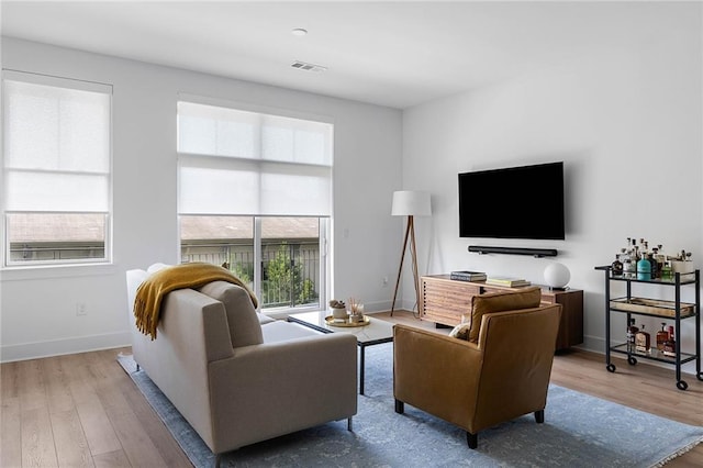 living room with hardwood / wood-style floors