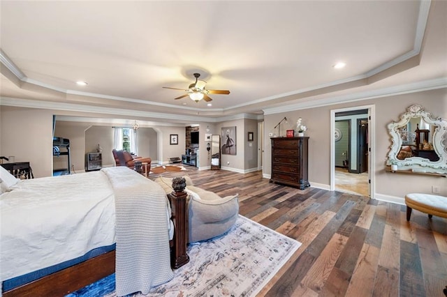 501 Rabun Ct, Canton, GA 30115 - bedroom with a raised ceiling, crown molding, wood finished floors, baseboards, and recessed lighting