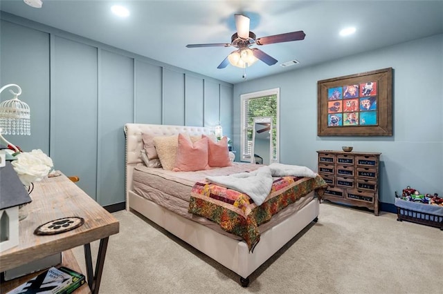 501 Rabun Ct, Canton, GA 30115 - bedroom featuring light carpet, a ceiling fan, and recessed lighting