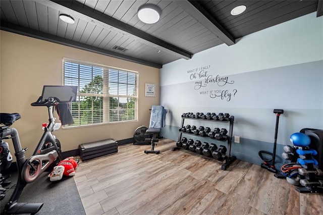 501 Rabun Ct, Canton, GA 30115 - workout room with wood finished floors and wood ceiling