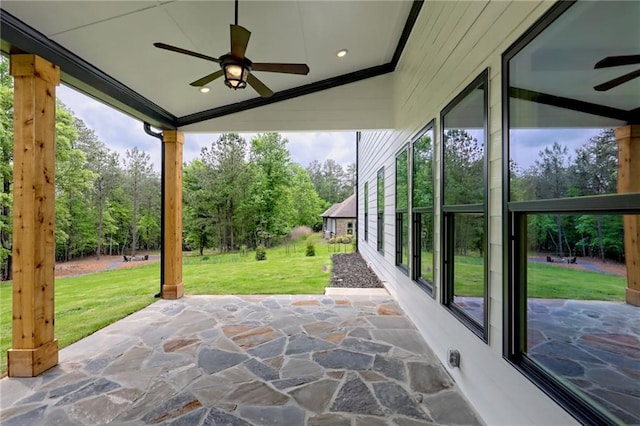 6449 Snelling Mill Rd, Flowery Branch, GA 30542 - view of patio featuring a ceiling fan
