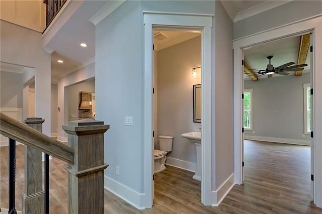 6449 Snelling Mill Rd, Flowery Branch, GA 30542 - hall with wood finished floors, baseboards, and recessed lighting