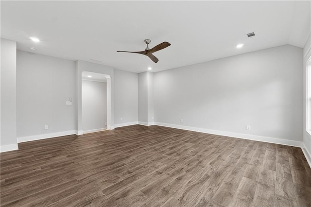 unfurnished room featuring ceiling fan and wood-type flooring