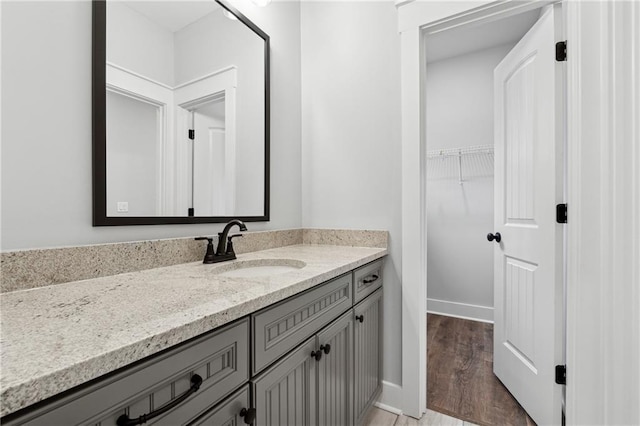 bathroom with wood-type flooring and vanity