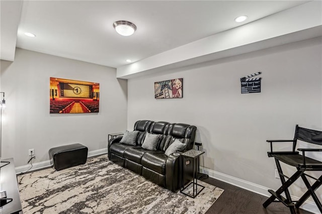 living room featuring dark wood-type flooring