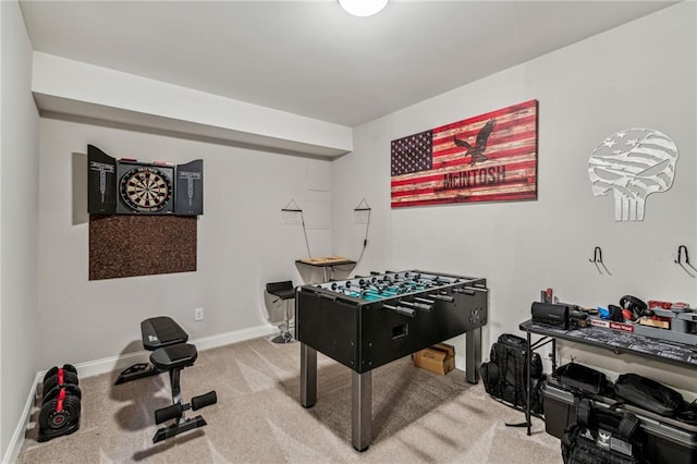 game room featuring carpet flooring