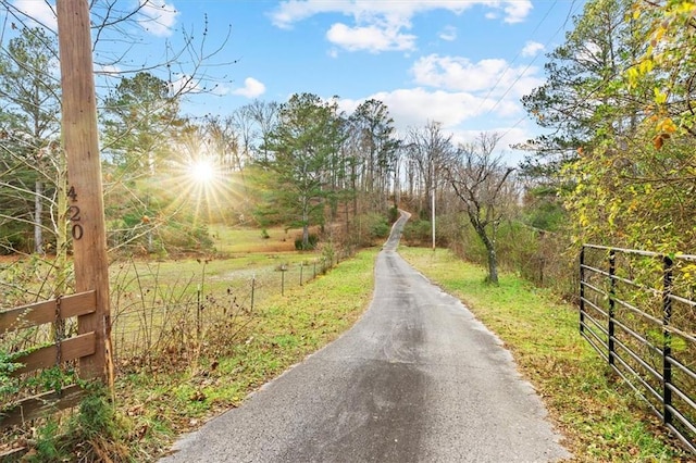 view of road with a rural view