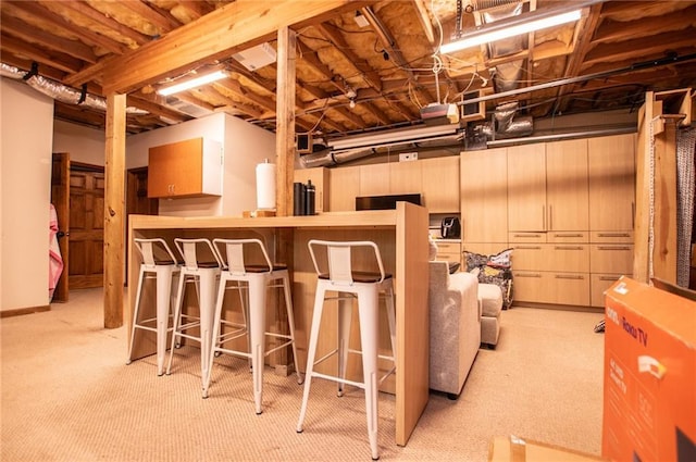 unfinished basement with carpet floors