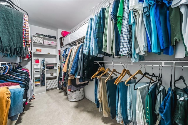 walk in closet with carpet floors