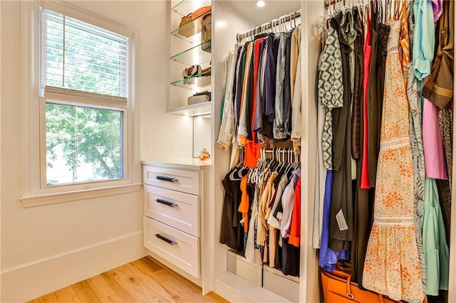 spacious closet featuring light wood-type flooring