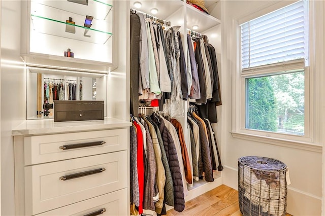 walk in closet featuring light hardwood / wood-style floors