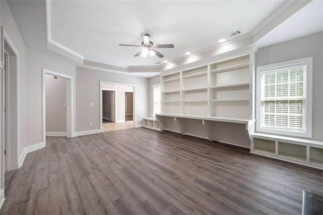 5737 Russell Ct, Douglasville, GA 30135 - unfurnished living room featuring baseboards, recessed lighting, visible vents, ceiling fan, and wood finished floors