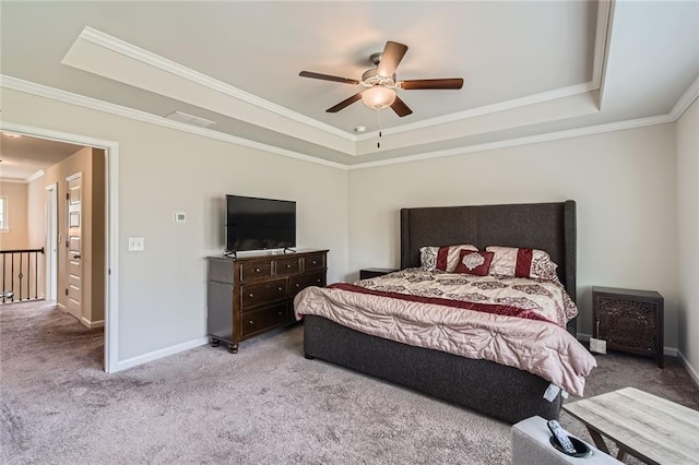 2486 Bear Mountain St, Lithonia, GA 30058 - bedroom with a tray ceiling, carpet flooring, crown molding, and ceiling fan