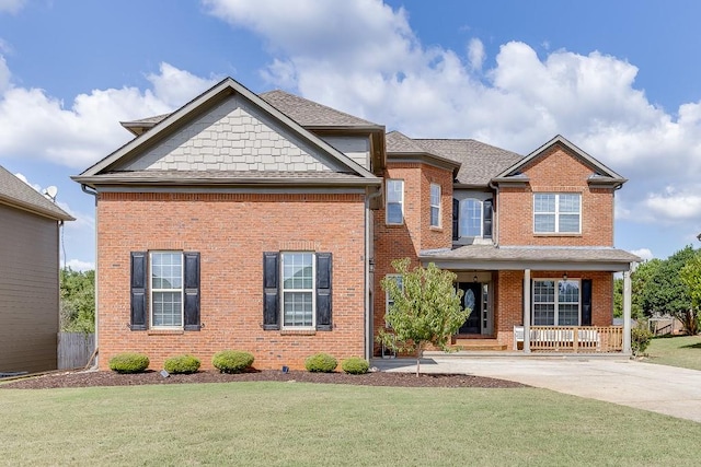 view of front of property with a porch and a front yard