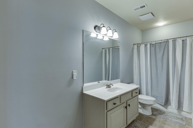 bathroom with tile patterned flooring, vanity, and toilet