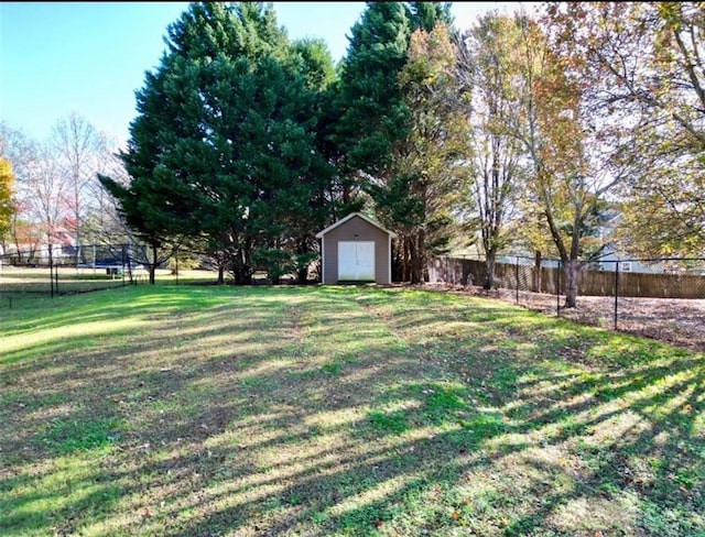 view of yard featuring a storage shed