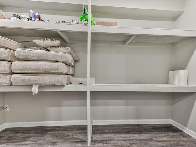 walk in closet with wood finished floors