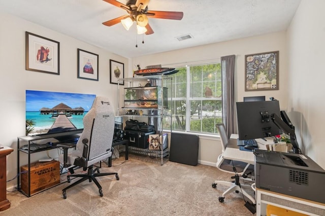 2277 Lazy Days Rd, Dacula, GA 30019 - home office with a ceiling fan, carpet floors, and baseboards