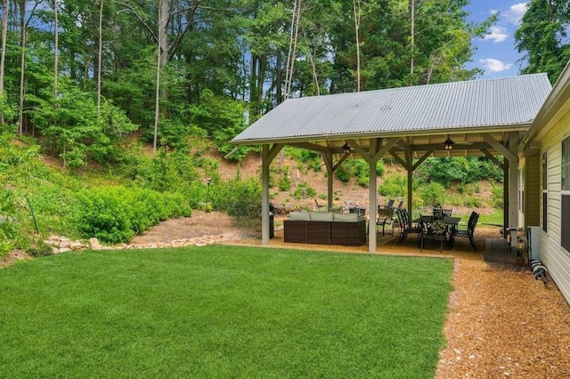 2277 Lazy Days Rd, Dacula, GA 30019 - view of green lawn with outdoor lounge area, a gazebo, and ceiling fan
