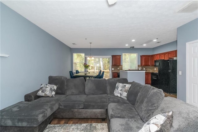 living room featuring dark hardwood / wood-style floors