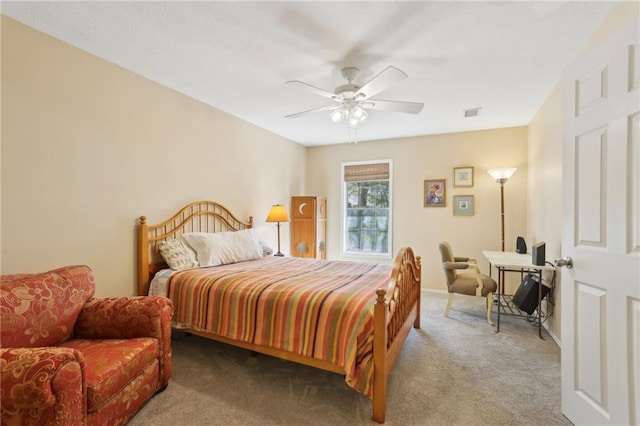 bedroom with carpet flooring and a ceiling fan