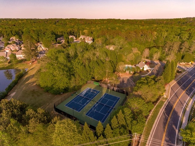 view of aerial view at dusk