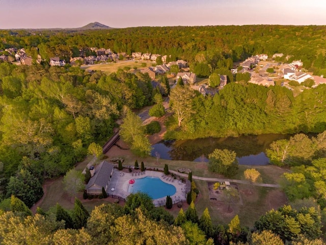 view of aerial view at dusk