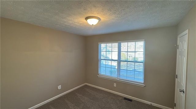 empty room featuring a textured ceiling and carpet flooring