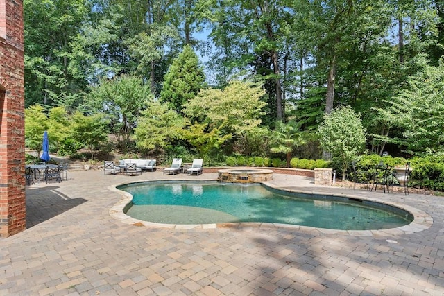 view of swimming pool with an in ground hot tub and a patio