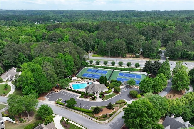 aerial view featuring a view of trees