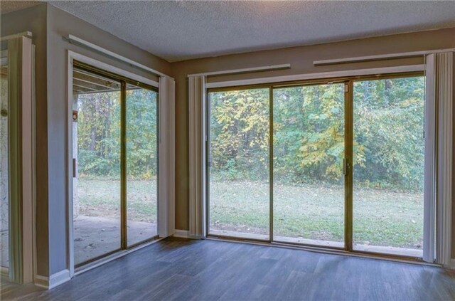 entryway featuring dark wood-type flooring, a healthy amount of sunlight, and a textured ceiling