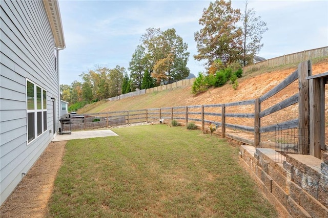 view of yard featuring a rural view and a patio area