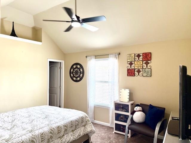558 Hideaway Dr, Jonesboro, GA 30238 - bedroom featuring vaulted ceiling, carpet, and a ceiling fan