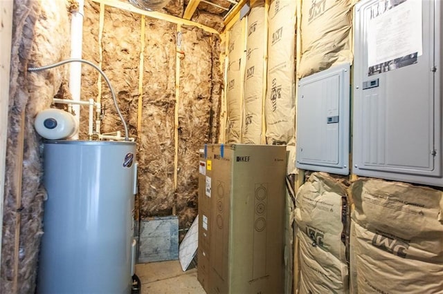 utility room with water heater and electric panel