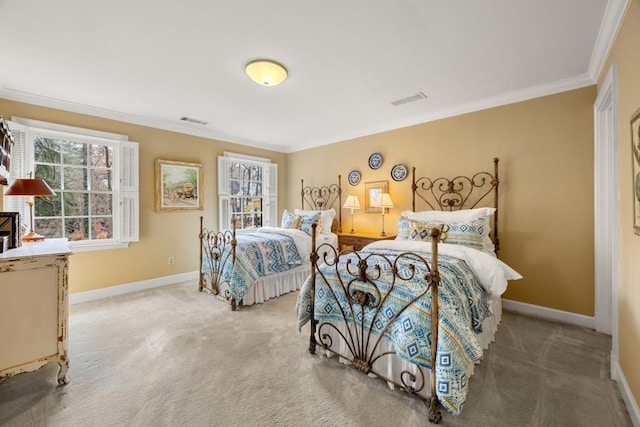 bedroom featuring crown molding and carpet flooring