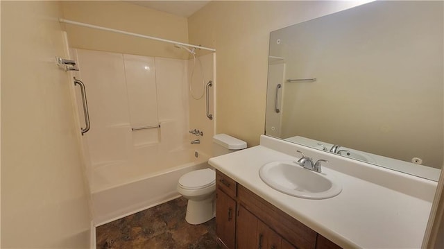 full bathroom with toilet, tub / shower combination, and vanity