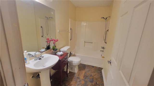 bathroom with toilet and shower / bath combination